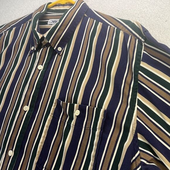 Cherokee vintage striped button up collared long sleeve shirt size large - Picture 2 of 11